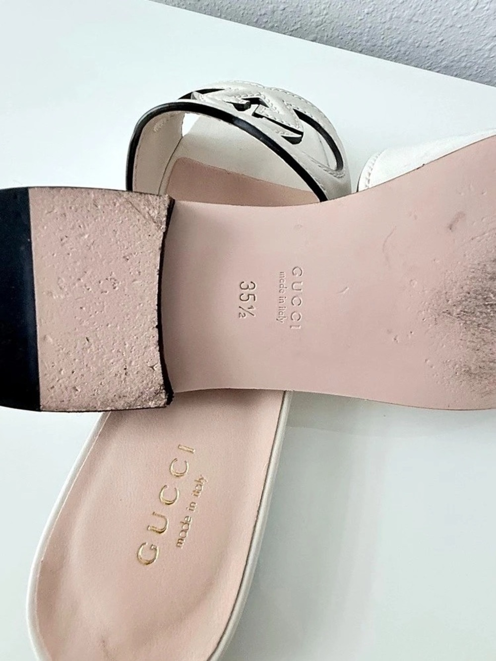 Gucci Interlocking G White Leather Slide Sandals Size 35.5 - Picture 3 of 5